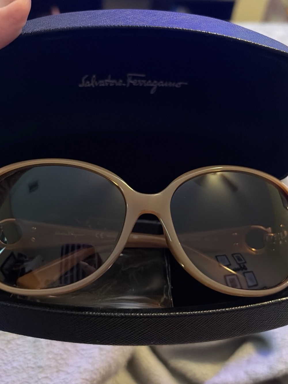 Salvatore Ferragamo Women's Beige Frame Sunglasses with Gray Lenses